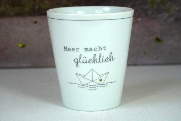 Krasilnikoff Kaffeebecher Sprüche Tasse Mug Cup Meer macht glücklich