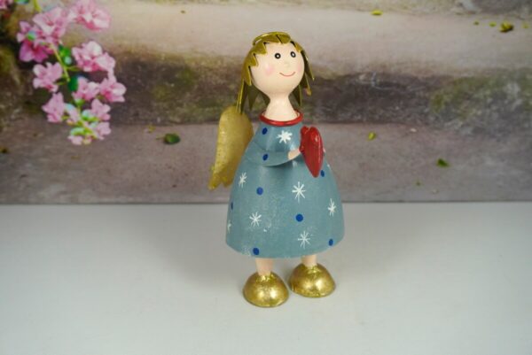 Pape Deko Figur Blechpuppe Schutzengel Lena mit Herz Blau 17cm