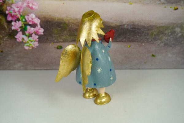 Pape Deko Figur Blechpuppe Schutzengel Lena mit Herz Blau 17cm
