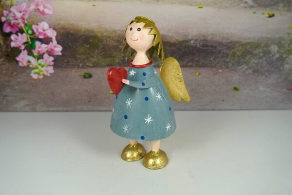 Pape Deko Figur Blechpuppe Schutzengel Lena mit Herz Blau 17cm