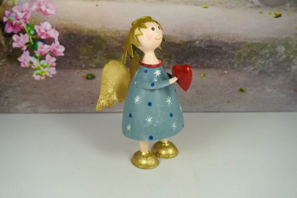 Pape Deko Figur Blechpuppe Schutzengel Lena mit Herz Blau 17cm
