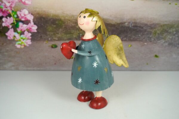 Pape Deko Figur Blechpuppe Schutzengel Lena mit Herz grün 17cm