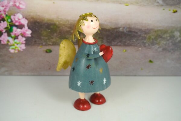 Pape Deko Figur Blechpuppe Schutzengel Lena mit Herz grün 17cm