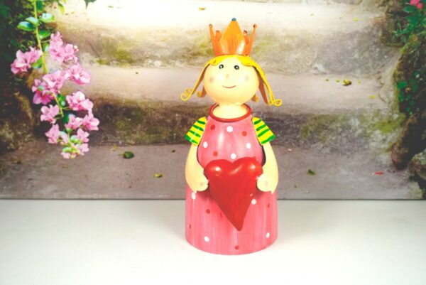 Deko Figur Dekoration Blechpuppe Little König Rosa mit Herz Rot