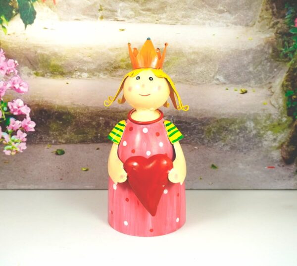 Deko Figur Dekoration Blechpuppe Little König Rosa mit Herz Rot