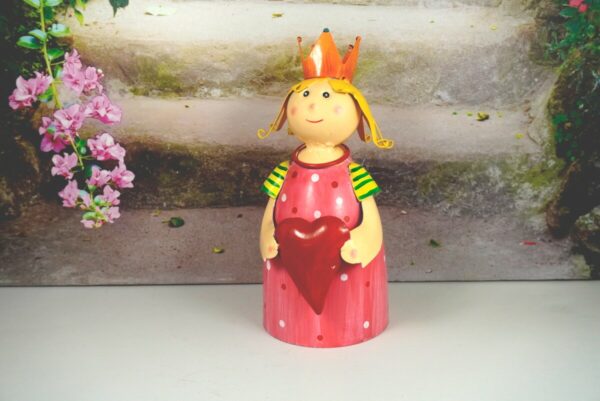 Deko Figur Dekoration Blechpuppe Little König Rosa mit Herz Rot