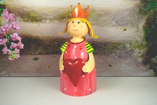 Deko Figur Dekoration Blechpuppe Little König Rosa mit Herz Rot