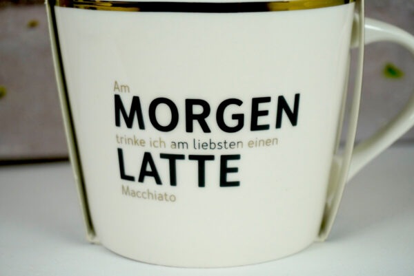 Grafik Werkstatt Henkelbecher Am Morgen trinke ich am liebsten einen Latte Macchiato