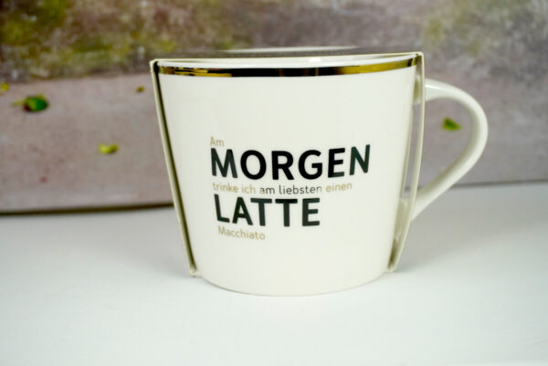 Grafik Werkstatt Henkelbecher Am Morgen trinke ich am liebsten einen Latte Macchiato