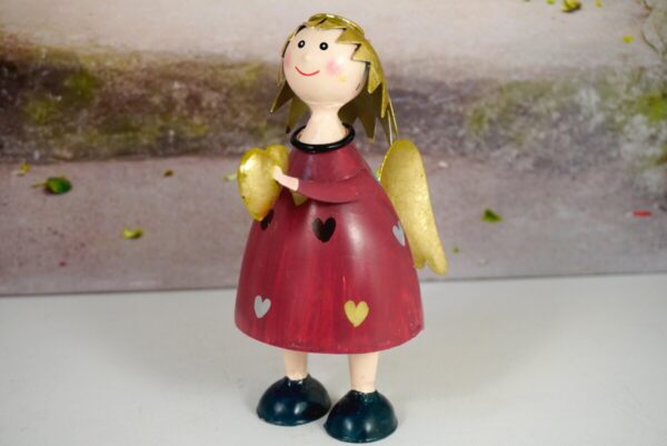 Pape Deko Figur Blechpuppe Schutzengel Lena Rot mit Herz 17cm