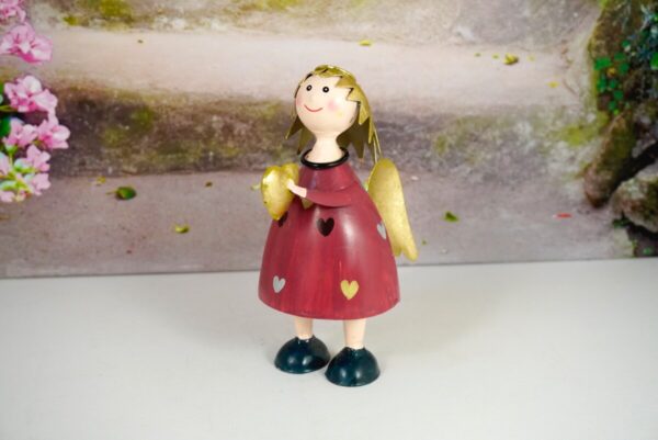 Pape Deko Figur Blechpuppe Schutzengel Lena Rot mit Herz 17cm