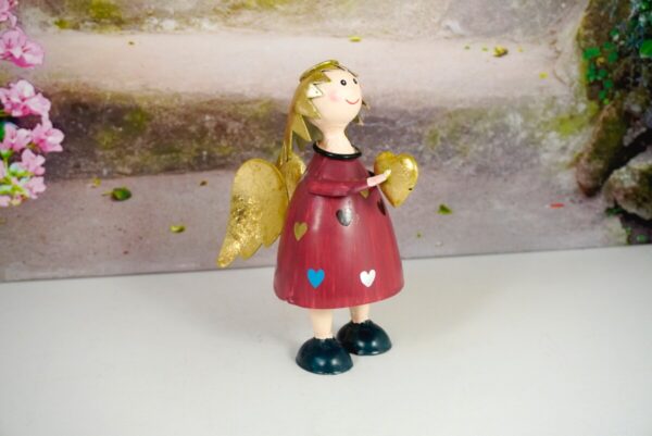 Pape Deko Figur Blechpuppe Schutzengel Lena Rot mit Herz 17cm