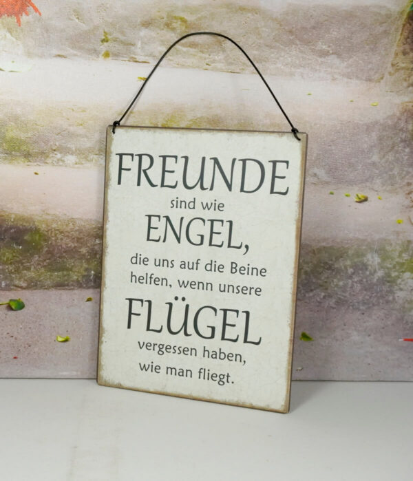 Deko Blechschild Wanddeko Freunde sind wie Engel die uns auf die Beine helfen wenn unsere Flügel vergessen haben wie man fliegt