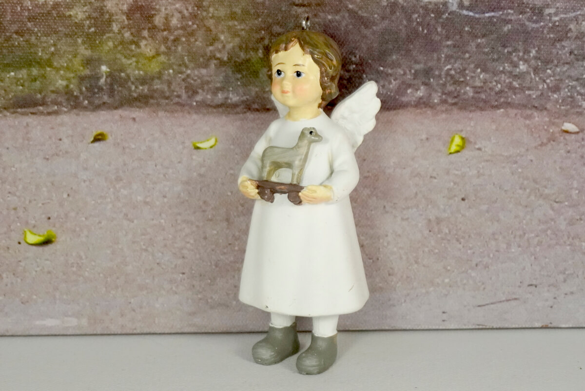 Dekofigur Schutzengel Engel Mädchen Aufhänger Marie Weiss mit Pferdchen  10,5 cm - Elfengarten Dormagen
