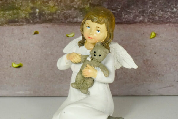 Dekofigur Schutzengel Engel Mädchen Lisa Weiss mit Bärchen 10 cm