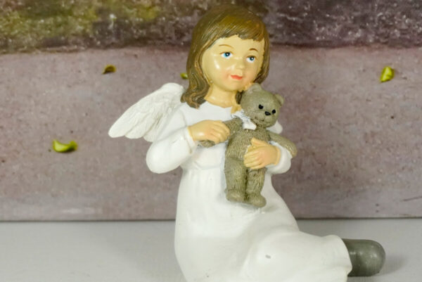 Dekofigur Schutzengel Engel Mädchen Lisa Weiss mit Bärchen 10 cm