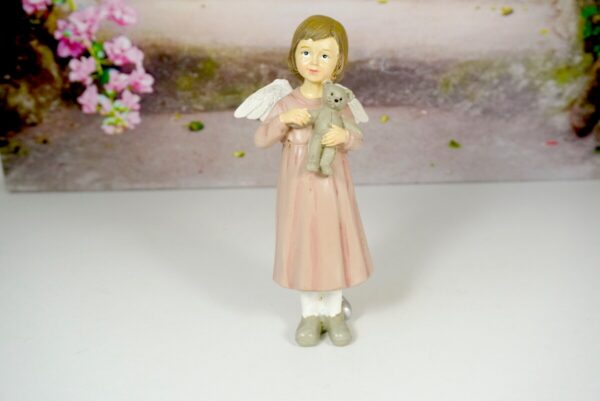 Dekofigur Schutzengel Engel Mädchen Lisann Rosa mit Bärchen 16 cm