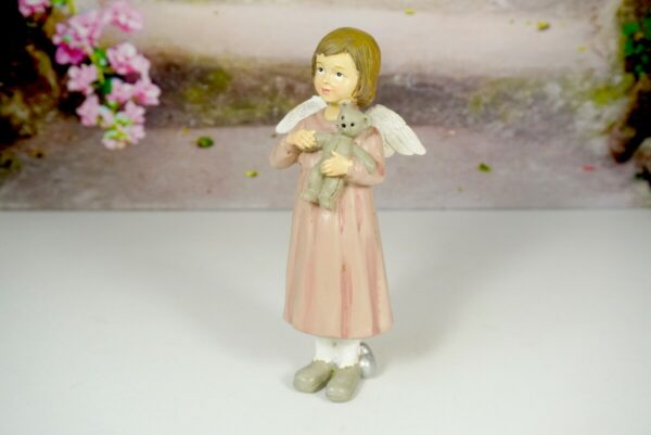 Dekofigur Schutzengel Engel Mädchen Lisann Rosa mit Bärchen 16 cm
