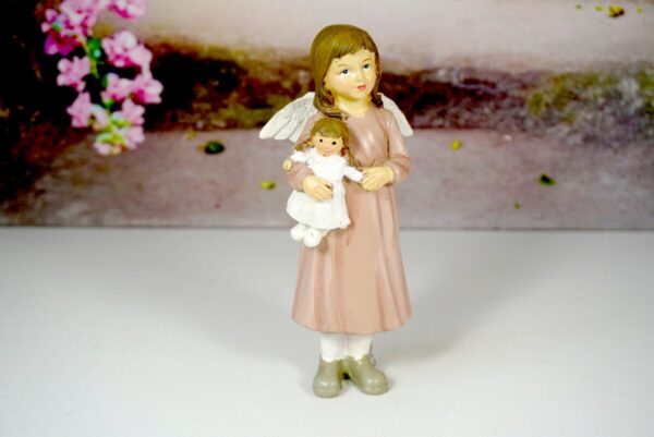 Dekofigur Schutzengel Engel Mädchen Lisann Rosa mit Püppchen 16 cm