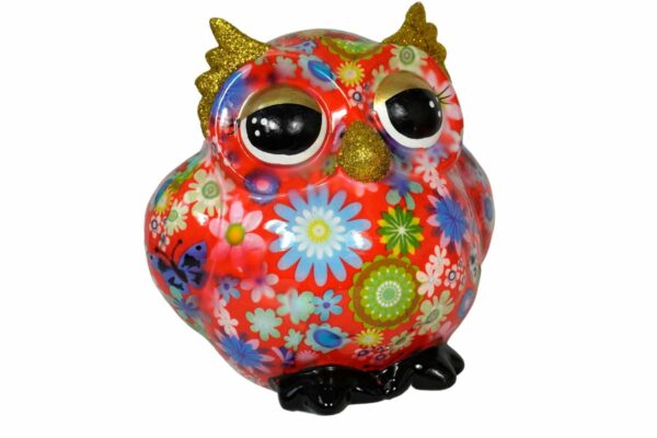 Pomme Pidou Spardose Money Bank Eule Olive Red Flower