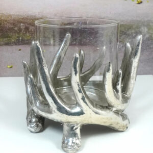Deko Kerzenhalter Teelichthalter Windlicht Geweih mit Glas 11,5cm