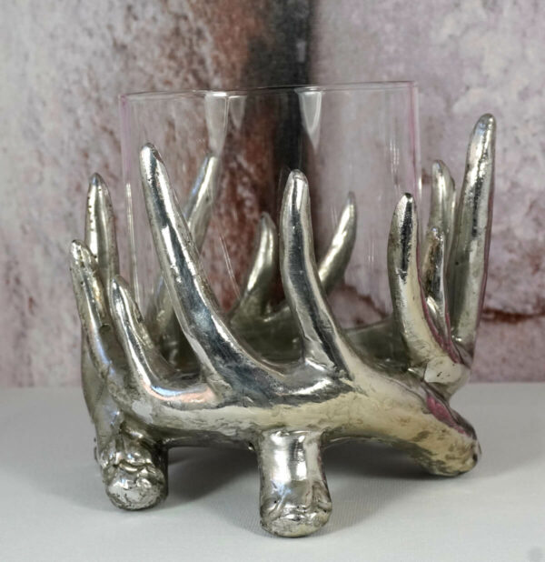 Deko Kerzenhalter Teelichthalter Windlicht Geweih mit Glas 11,5cm