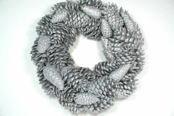 Deko Kranz Winterkranz Naturkranz Tischkranz Herbstkranz Zapfen Silber Platinum 25 cm ∅