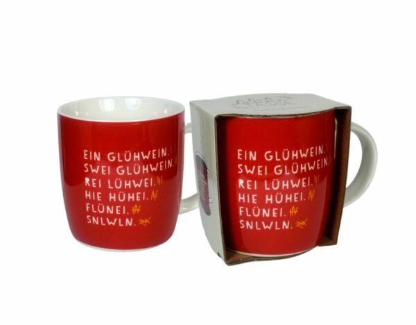 Grafik Werkstatt Henkelbecher Ein Glühwein Zwei Glükweik Rei Lühwei Hie Hühei Flünei SNLWLN