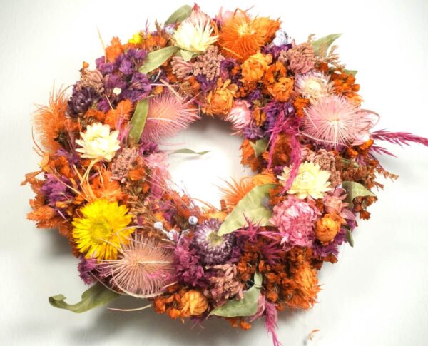 HBX Deko Trockenblumenkranz Tischkranz Blumen Mix 28 cm Bunt Orange