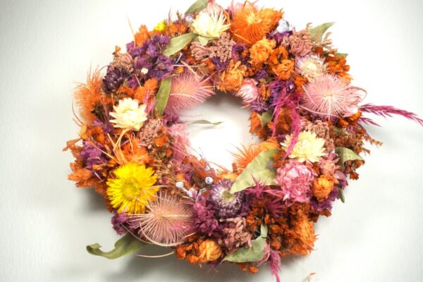 HBX Deko Trockenblumenkranz Tischkranz Blumen Mix 28 cm Bunt Orange