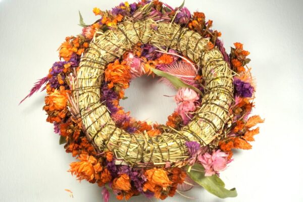 HBX Deko Trockenblumenkranz Tischkranz Blumen Mix 28 cm Bunt Orange