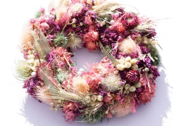 HBX Deko Trockenblumenkranz Tischkranz Blumen Mix 40 cm Lila Rose