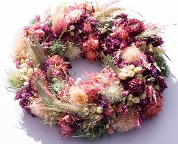 HBX Deko Trockenblumenkranz Tischkranz Blumen Mix 40 cm Lila Rose