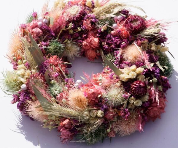 HBX Deko Trockenblumenkranz Tischkranz Blumen Mix 40 cm Lila Rose