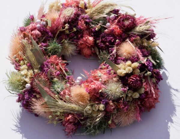 HBX Deko Trockenblumenkranz Tischkranz Blumen Mix 40 cm Lila Rose
