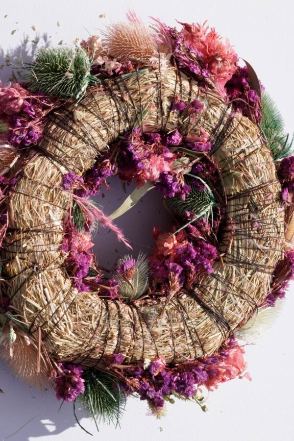 HBX Deko Trockenblumenkranz Tischkranz Blumen Mix 40 cm Lila Rose