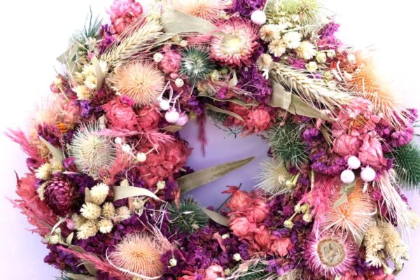 HBX Deko Trockenblumenkranz Tischkranz Blumen Mix 40 cm Lila Rose