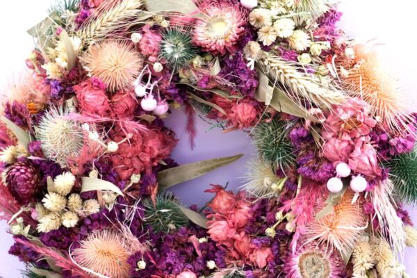 HBX Deko Trockenblumenkranz Tischkranz Blumen Mix 40 cm Lila Rose