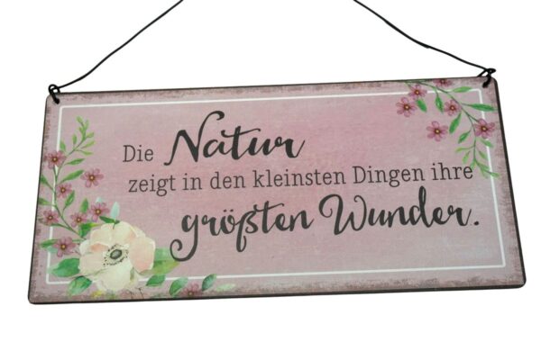 Deko Blechschild Aufhänger Die Natur zeigt in ihren kleinsten Dingen ihre größten Wunder