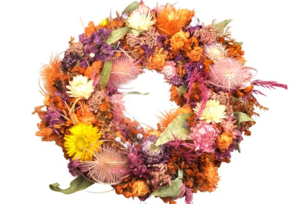 HBX Deko Trockenblumenkranz Tischkranz Blumen Mix 28 cm Bunt Orange