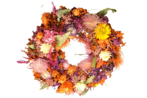 HBX Deko Trockenblumenkranz Tischkranz Blumen Mix 28 cm Bunt Orange