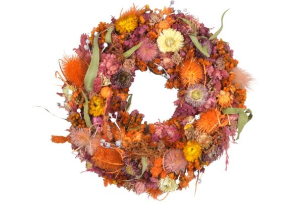 HBX Deko Trockenblumenkranz Tischkranz Blumen Mix 40 cm Bunt Orange
