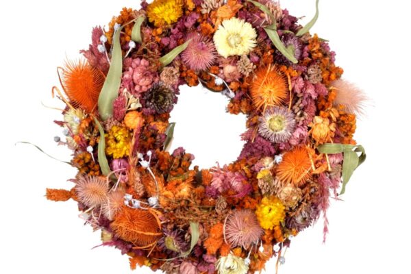 HBX Deko Trockenblumenkranz Tischkranz Blumen Mix 40 cm Bunt Orange