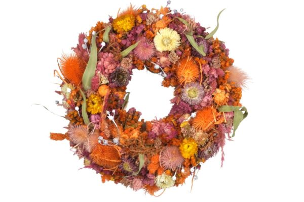 HBX Deko Trockenblumenkranz Tischkranz Blumen Mix 40 cm Bunt Orange