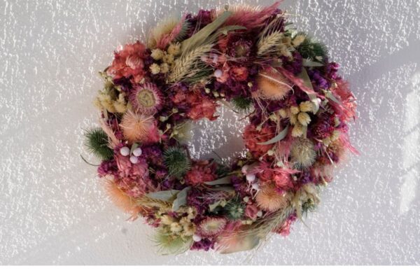 HBX Deko Trockenblumenkranz Tischkranz Blumen Mix 40 cm Bunt