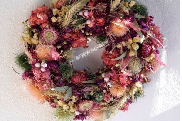 HBX Deko Trockenblumenkranz Tischkranz Blumen Mix 40 cm Bunt