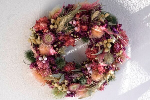 HBX Deko Trockenblumenkranz Tischkranz Blumen Mix 40 cm Bunt