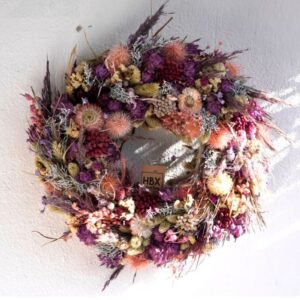 HBX Deko Trockenblumenkranz Tischkranz Blumen Mix 40 cm Lila Rose