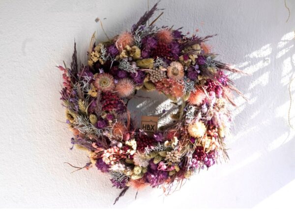 HBX Deko Trockenblumenkranz Tischkranz Blumen Mix 40 cm Lila Rose