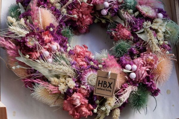 HBX Deko Trockenblumenkranz Tischkranz Blumen Mix 40 cm Lila Rose